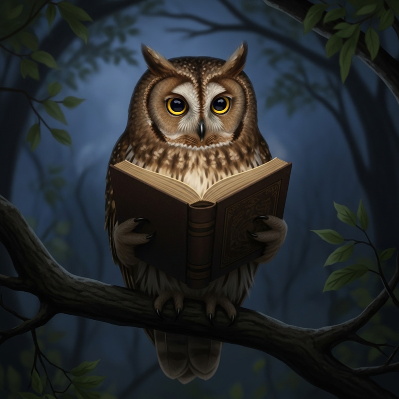 Tranquil Owl with Book - Wisdom Symbol Tranquil Owl with Book - Wisdom Symbol