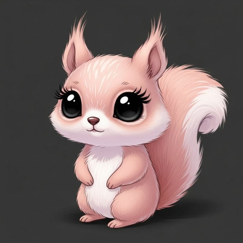 Fluffy Pale Pink Bear-Squirrel Hybrid with Big Eyes Fluffy Pale Pink Bear-Squirrel Hybrid with Big Eyes
