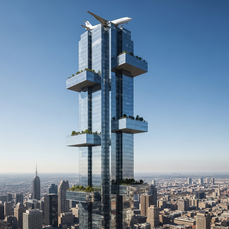 Future Skyscraper with Flight Parking: Innovative Urban Architecture Future Skyscraper with Flight Parking: Innovative Urban Architecture