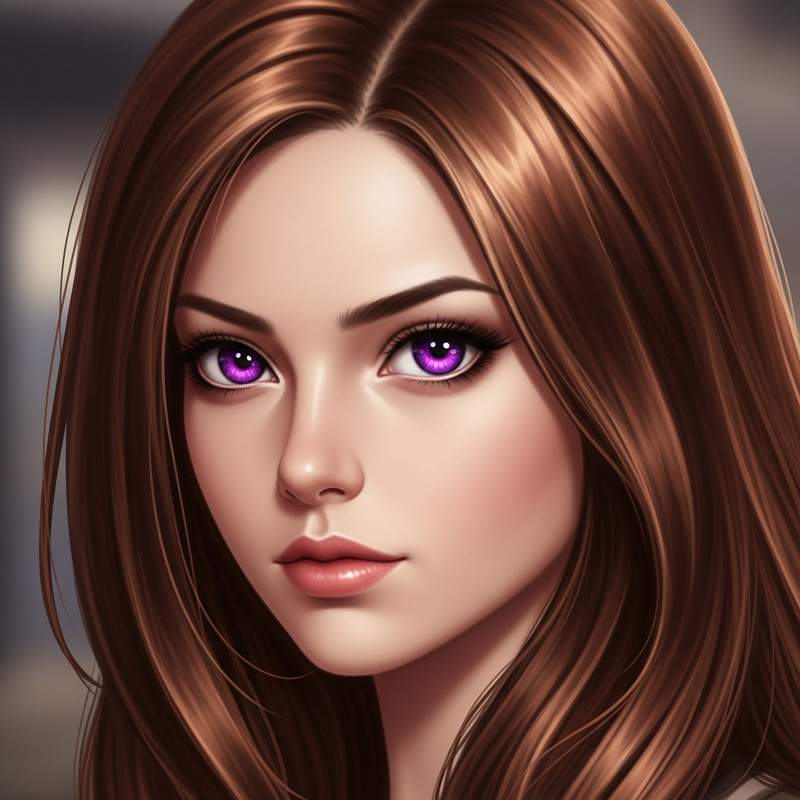 Stunning Purple Eyes and Brown Hair - Fair Skin Girl