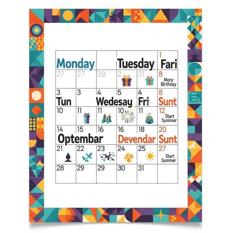 Colorful Calendar Poster with Geometric Patterns | Schedule in Style Colorful Calendar Poster with Geometric Patterns | Schedule in Style