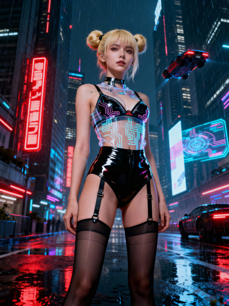 Cyberpunk Model Portrait in Neon Cityscape Cyberpunk Model Portrait in Neon Cityscape