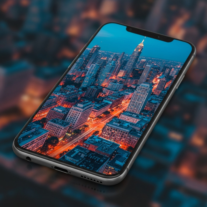 Cityscape on Smartphone Screen