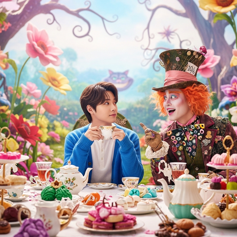 Jeon Jungkook and Kim Taehyung as Alice and Mad Hatter Jeon Jungkook and Kim Taehyung as Alice and Mad Hatter