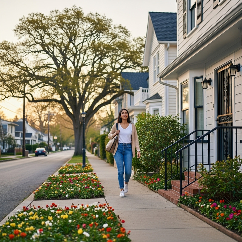 Young Hispanic Woman Stepping Out of Her Home