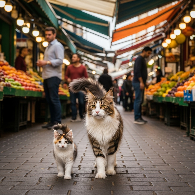 A Cat Goes to the Market with Its Mother A Cat Goes to the Market with Its Mother