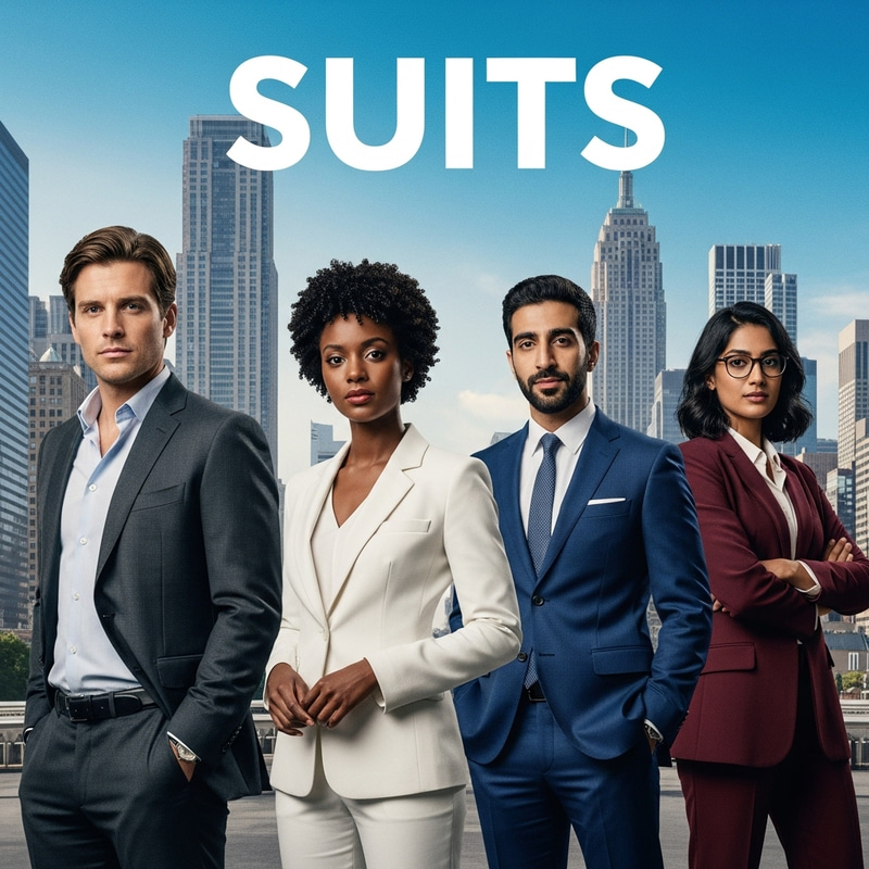 Suits: Diverse Characters in Stylish Attire on Netflix Movie Poster