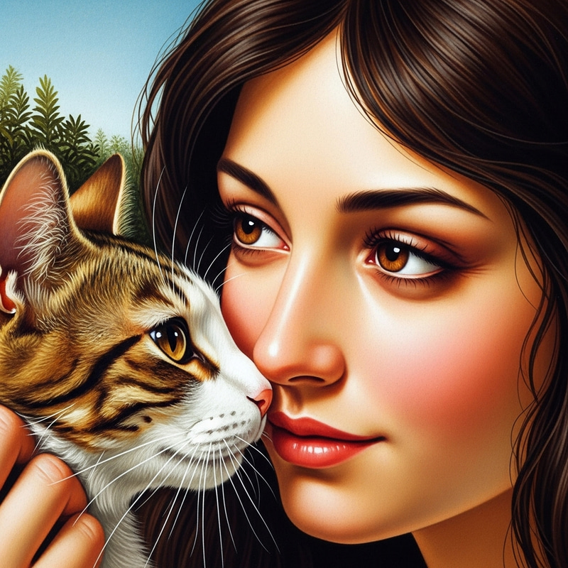 Romantic Portrait of Gina Valentina Kissing a Cat in Vibrant Colors Romantic Portrait of Gina Valentina Kissing a Cat in Vibrant Colors