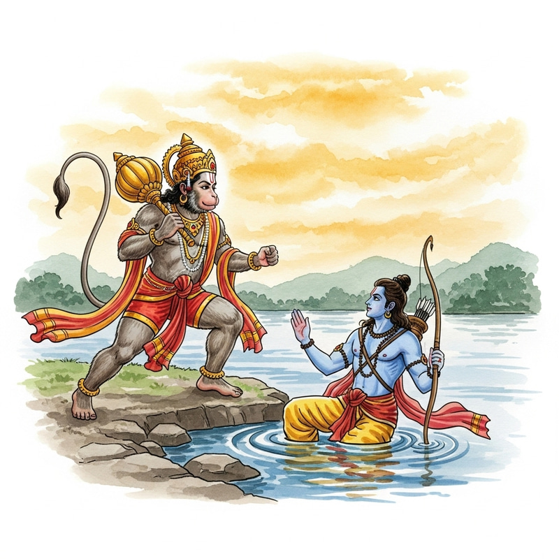 Lord Hanuman's Triumph Over Lord Rama at Lake Sarayu