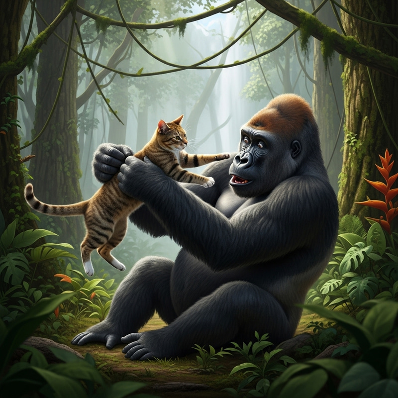 Cat Fighting Gorilla in the Jungle Cat Fighting Gorilla in the Jungle