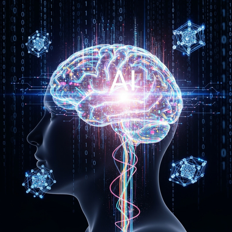 Futuristic AI Illustration | Colorful Brain Machine