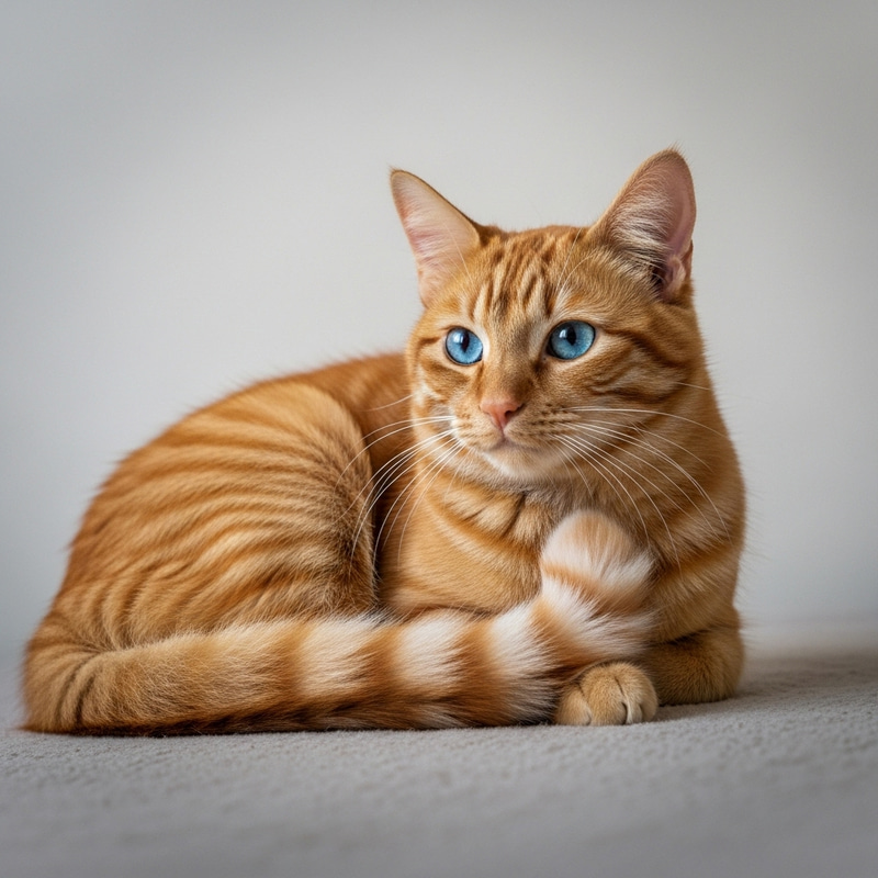 Orange Tomcat with Serene Ambiance | Captivating Blue Eyes & Fluffy Tail