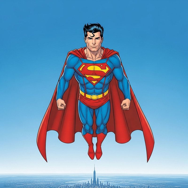 Flying Superman in Heroic Pose | Comic Book Character Flying Superman in Heroic Pose | Comic Book Character