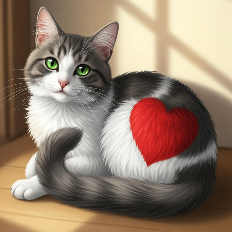 Cat with Big Heart | Adorable Fluffy Feline Image