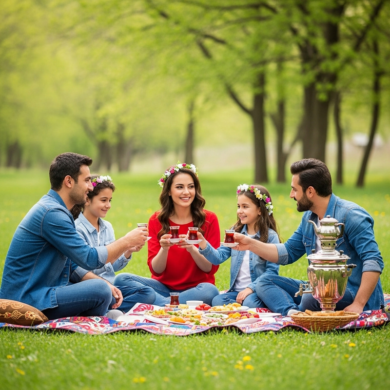 Turkish Family Picnic at Sizdah Bedar: Tea Tradition in Forest Turkish Family Picnic at Sizdah Bedar: Tea Tradition in Forest