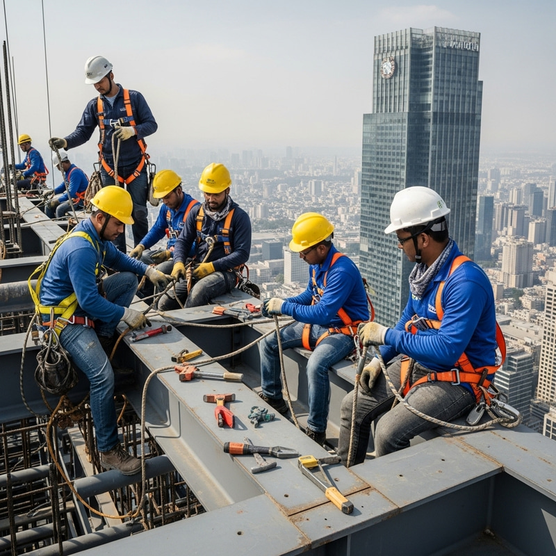 Construction Workers on Skyscraper Building Construction Workers on Skyscraper Building