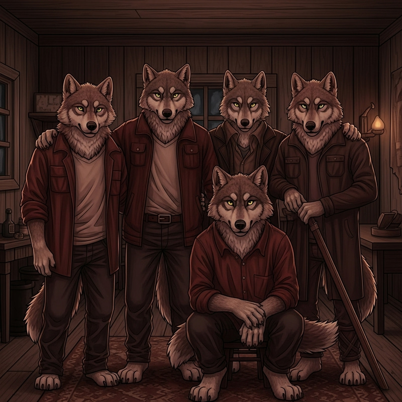 Camaraderie of Wolves in a Dimly Lit Room Camaraderie of Wolves in a Dimly Lit Room