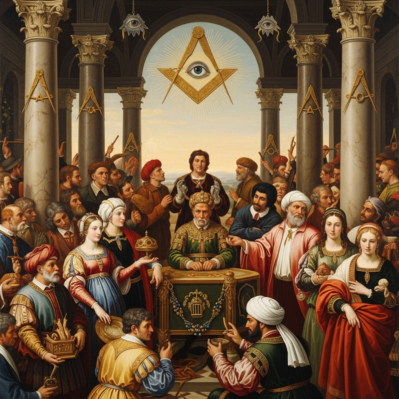 Renaissance Masonic Holiday Symbolism Oil Painting Renaissance Masonic Holiday Symbolism Oil Painting
