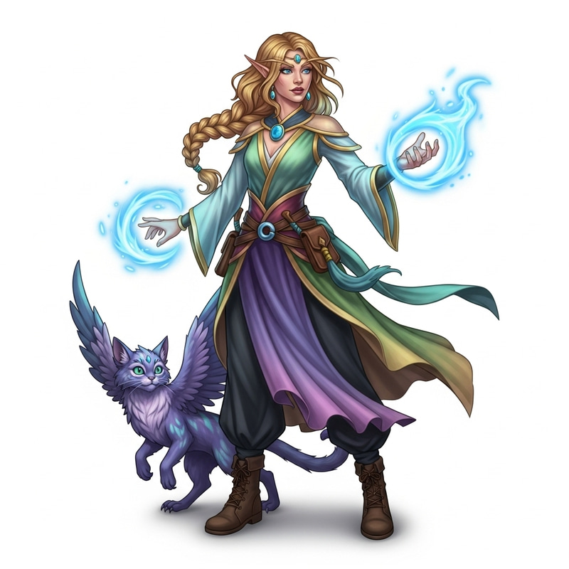 Half-Elf Moon Druid: Petite Woman & Enigmatic Companion Half-Elf Moon Druid: Petite Woman & Enigmatic Companion