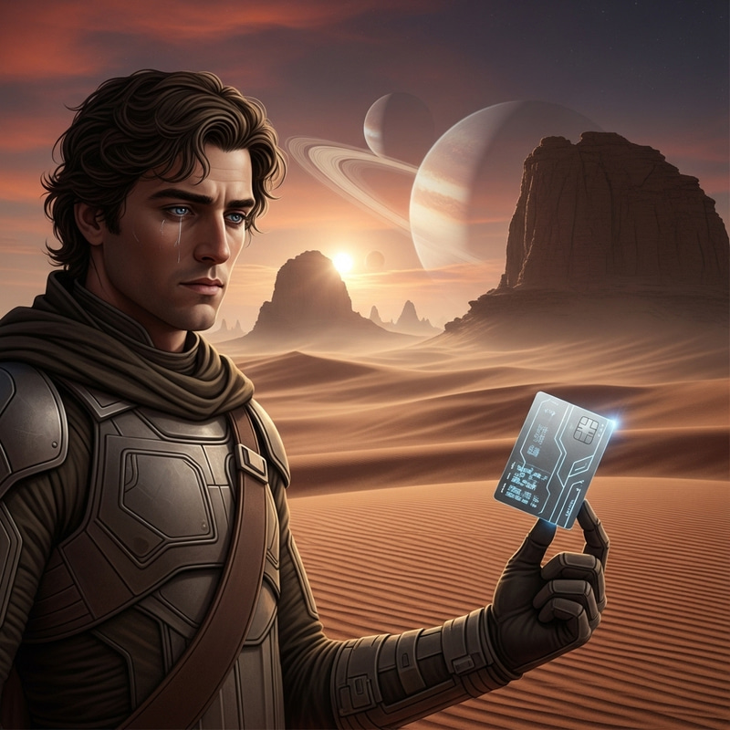 Timothée Chalamet as Paul Atreides in Dune 2021 - Holding Credit Card Timothée Chalamet as Paul Atreides in Dune 2021 - Holding Credit Card