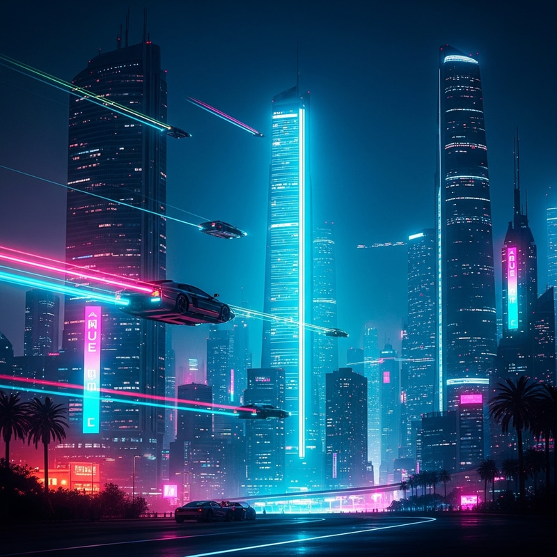 Vibrant Neon Cyberpunk Cityscape at Night | Skyscrapers & Flying Cars Vibrant Neon Cyberpunk Cityscape at Night | Skyscrapers & Flying Cars
