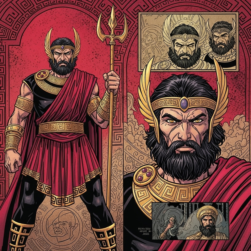 Dynamic Comic Art of Powerful Greek God