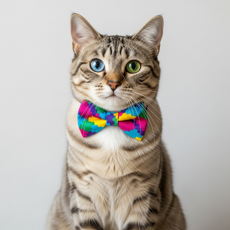 Charming Cat with Blue and Green Eyes & Bowtie Charming Cat with Blue and Green Eyes & Bowtie