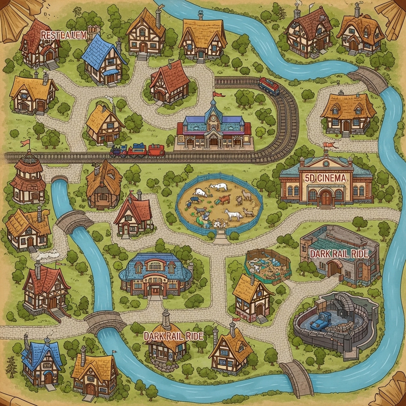 Antique Parchment Map: Rental Homes & Fairy Tale Entertainment Center Antique Parchment Map: Rental Homes & Fairy Tale Entertainment Center