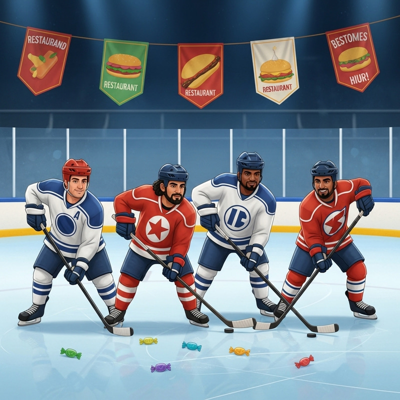Playful Ice Hockey Game with Food and Candy Theme