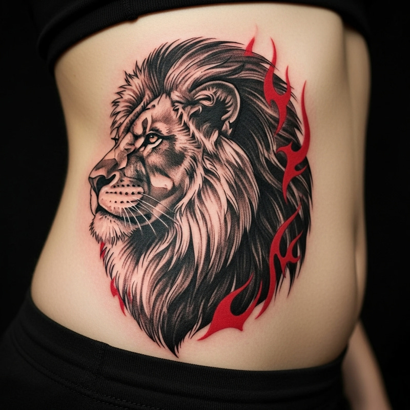 Powerful Lion Tattoo - Tribal Style Design for Masculine Energy