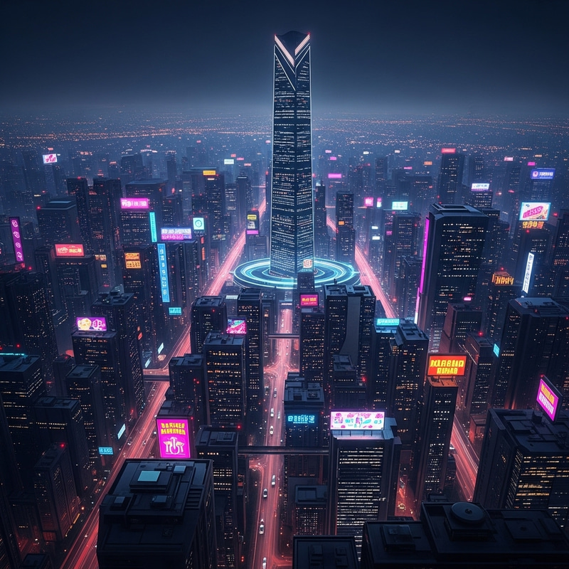 Cyberpunk Neon Cityscape with Publicis Tower Cyberpunk Neon Cityscape with Publicis Tower