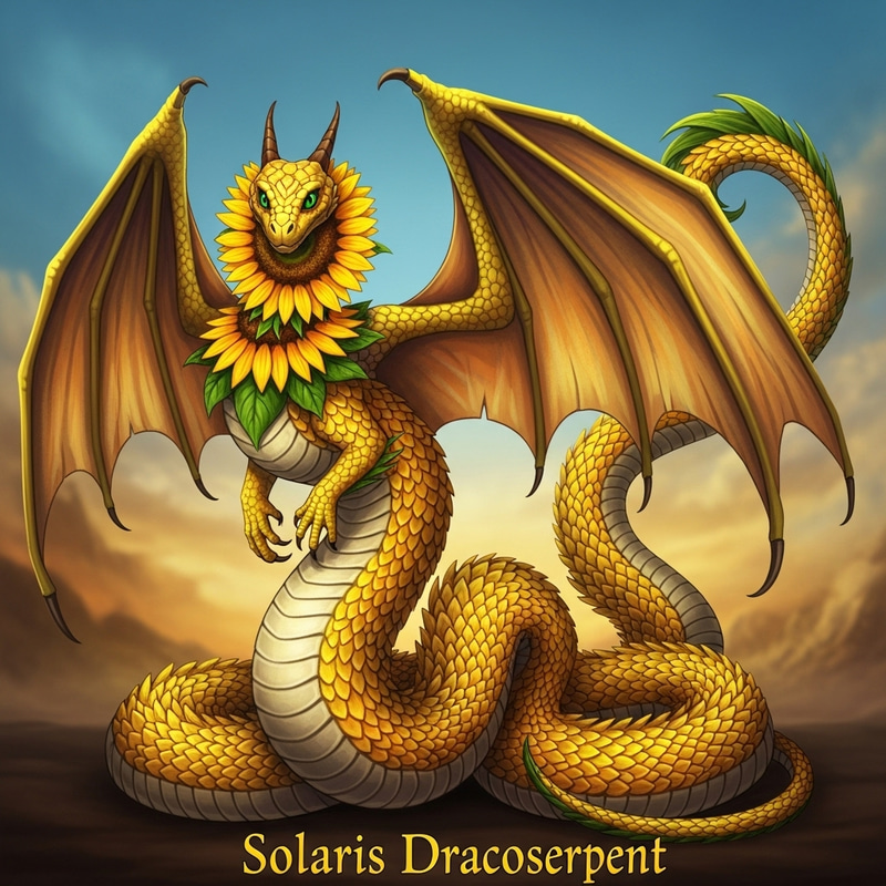 Solaris Serpentaurora - Unique Fusion of Snake, Dragon, and Sunflower Solaris Serpentaurora - Unique Fusion of Snake, Dragon, and Sunflower
