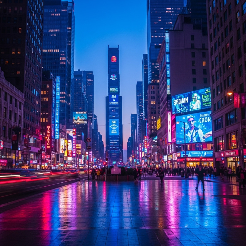 Vibrant Neon Cityscape at Twilight Vibrant Neon Cityscape at Twilight