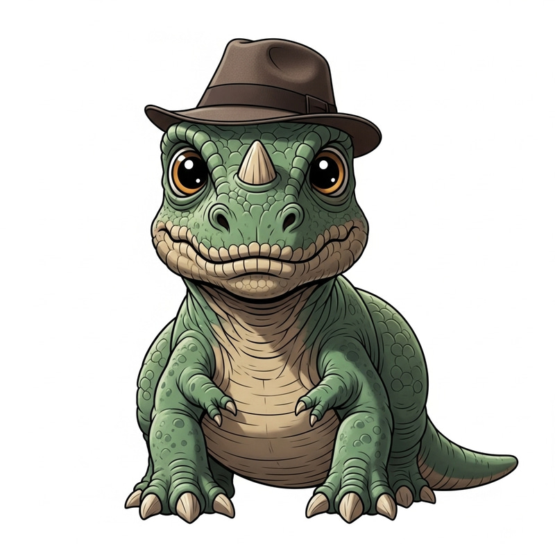 Cute Dinosaur Wearing a Hat - Adorable Prehistoric Creature Cute Dinosaur Wearing a Hat - Adorable Prehistoric Creature