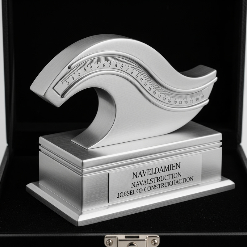 Sleek Metal Wave & Ruler Trophy Design | Brushed Stainless Steel