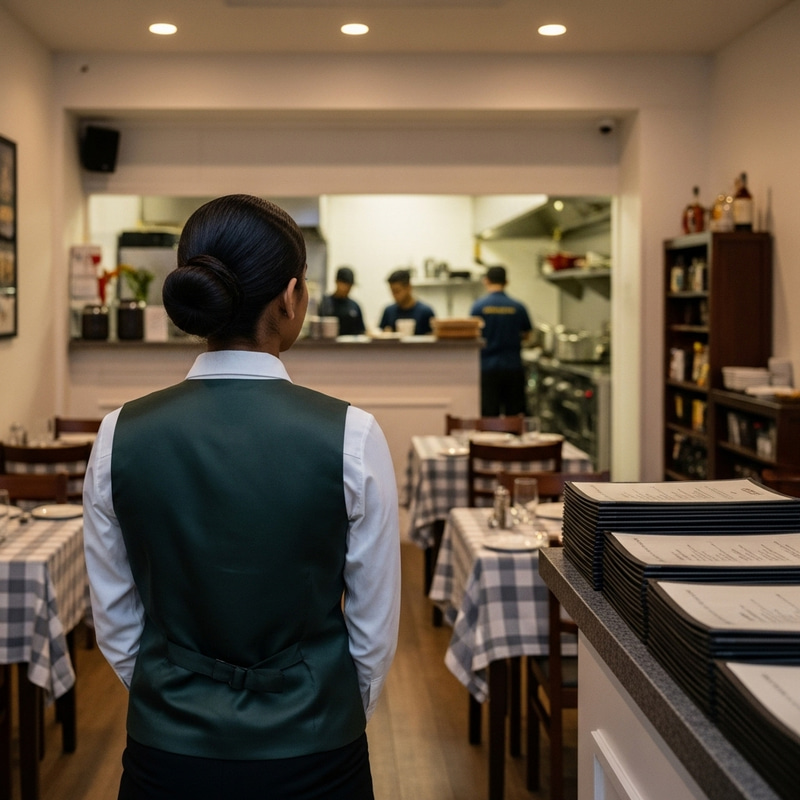 South Asian Restaurant Manager Surveying Layout | Girl Manager Image South Asian Restaurant Manager Surveying Layout | Girl Manager Image