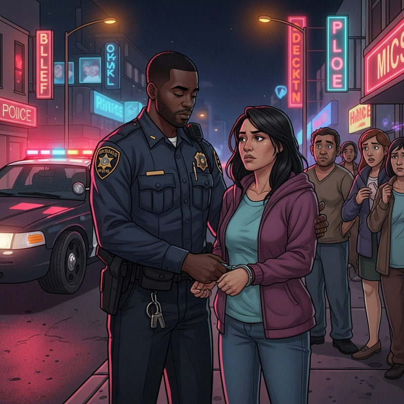 Police Officer Arrests Woman in Urban Setting Police Officer Arrests Woman in Urban Setting