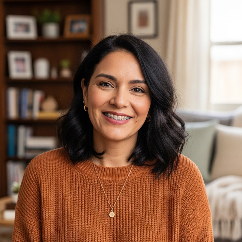 Smiling Mature Hispanic Woman with Braces Smiling Mature Hispanic Woman with Braces
