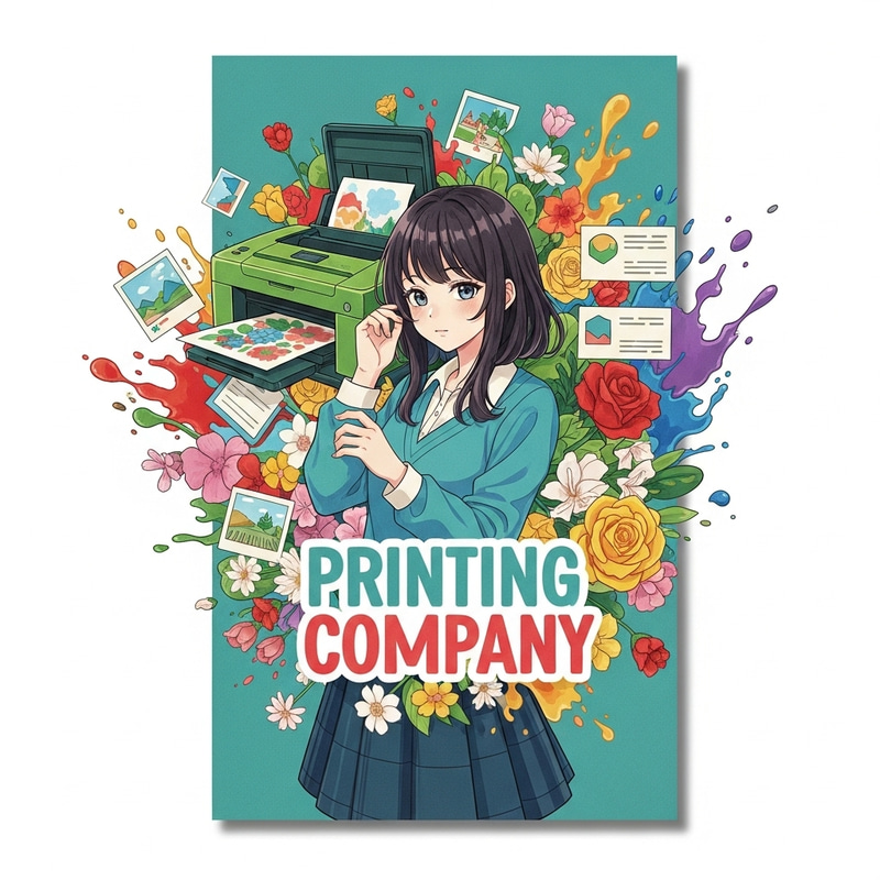 Vibrant Anime-Inspired Printing Poster with Nature Elements Vibrant Anime-Inspired Printing Poster with Nature Elements
