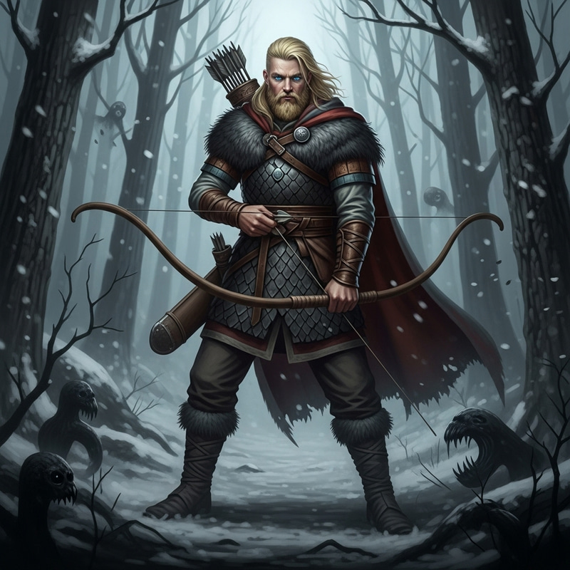 Winter Viking Hunter: Fantasy Bow Warrior in Grimdark Style
