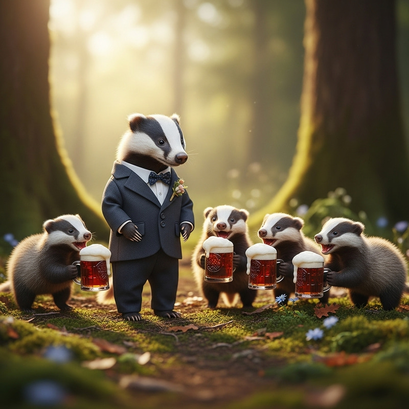 Badger's Wedding: Cubs with Root Beer Congratulate Dad Badger's Wedding: Cubs with Root Beer Congratulate Dad