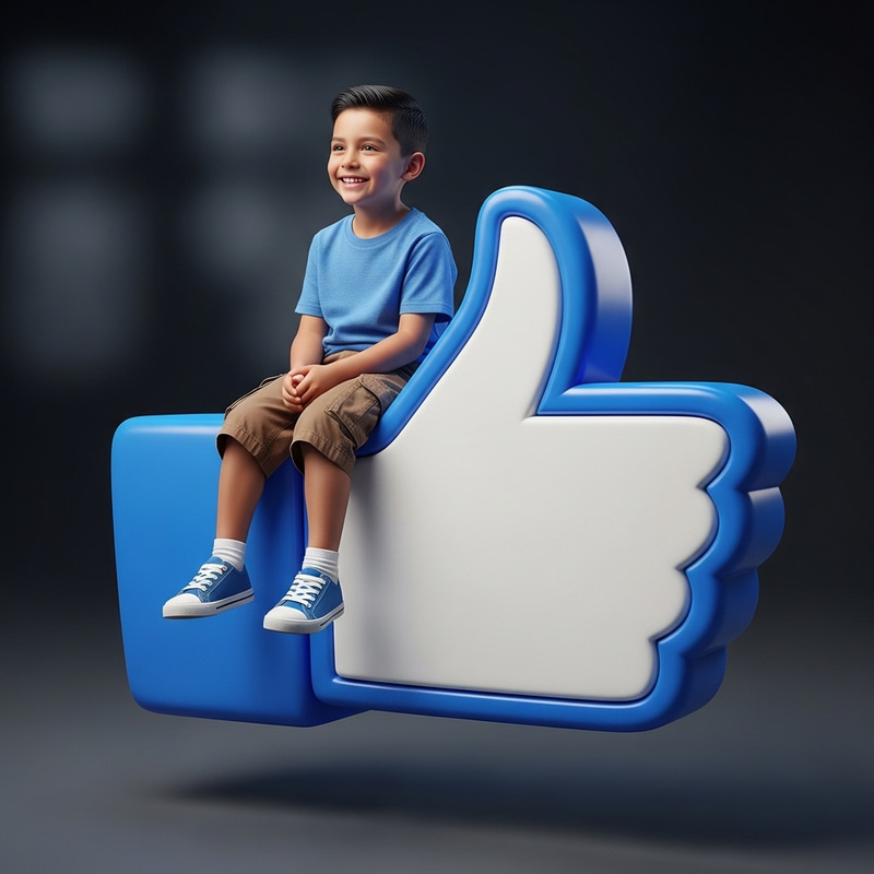 3D Boy Sitting on Social Media Icon | Young Hispanic Model