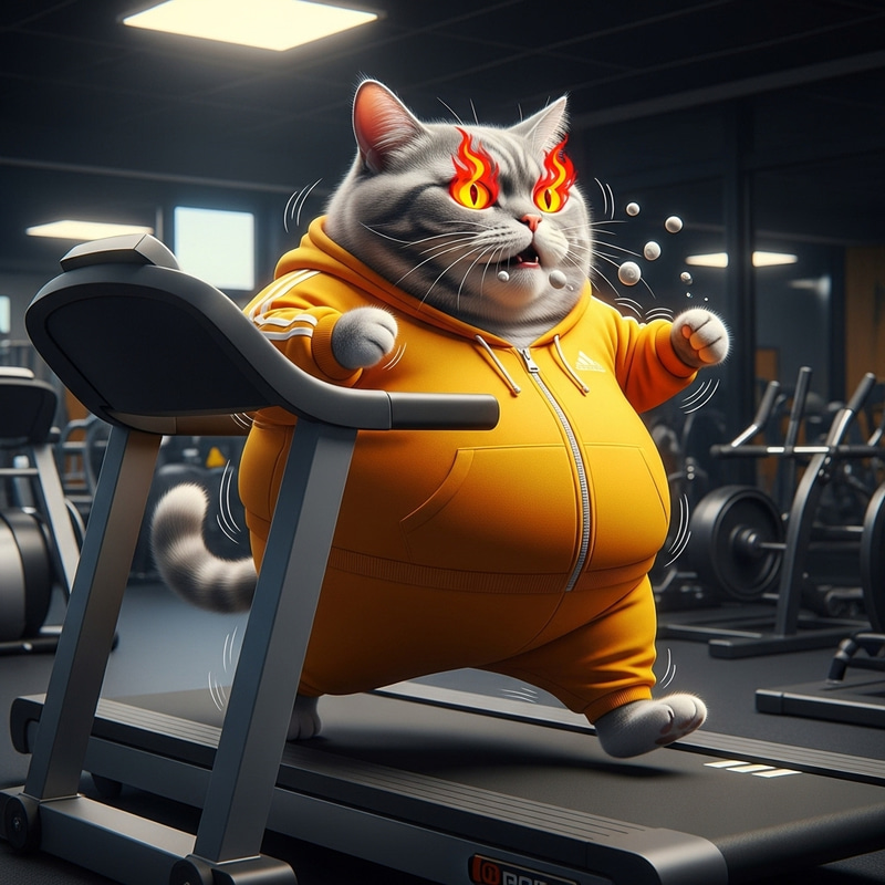 Hyperrealistic Overweight Cat Gym Workout | Yellow Tracksuit Treadmill Scene Hyperrealistic Overweight Cat Gym Workout | Yellow Tracksuit Treadmill Scene