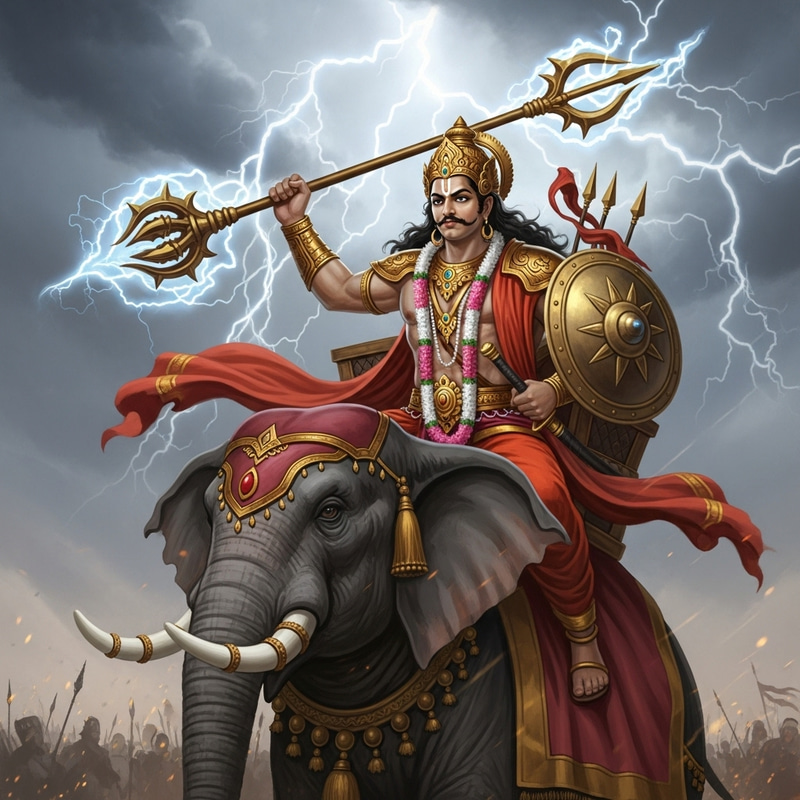 Indra Mythological War Scene – Divine Deity on Elephant Indra Mythological War Scene – Divine Deity on Elephant