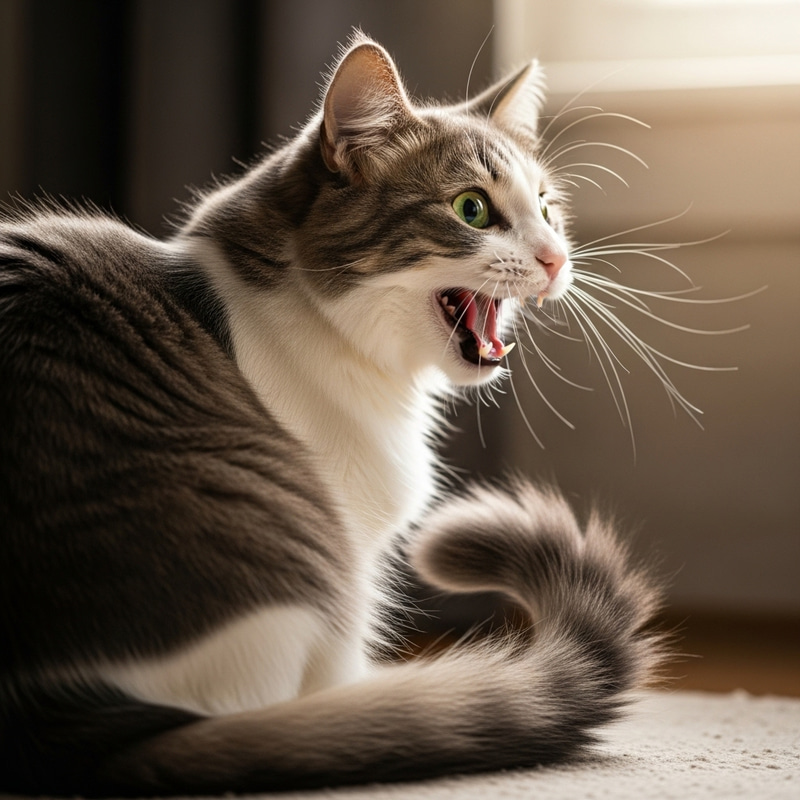 Elegant Grey and White Domestic Cat with Striking Green Eyes Elegant Grey and White Domestic Cat with Striking Green Eyes