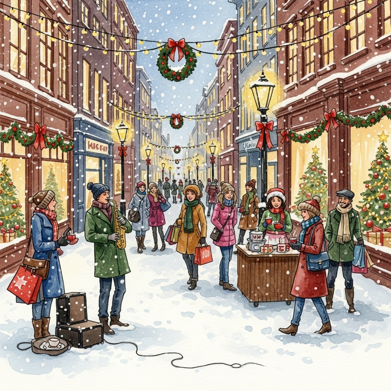 Christmas City Street - Festive Urban Scene Painting Christmas City Street - Festive Urban Scene Painting