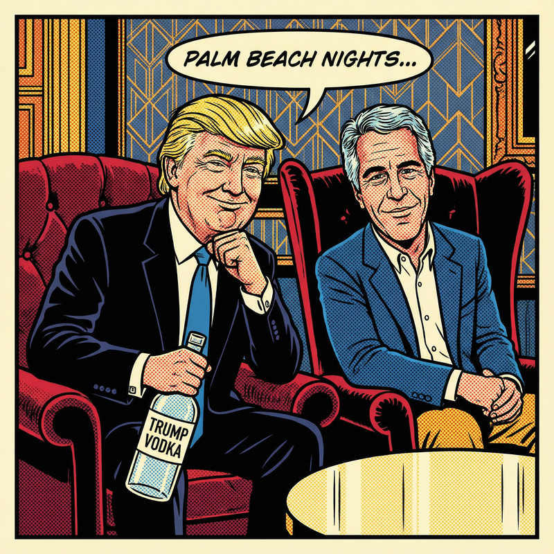 Trump & Epstein: Pop Art Lounge Depiction Trump & Epstein: Pop Art Lounge Depiction