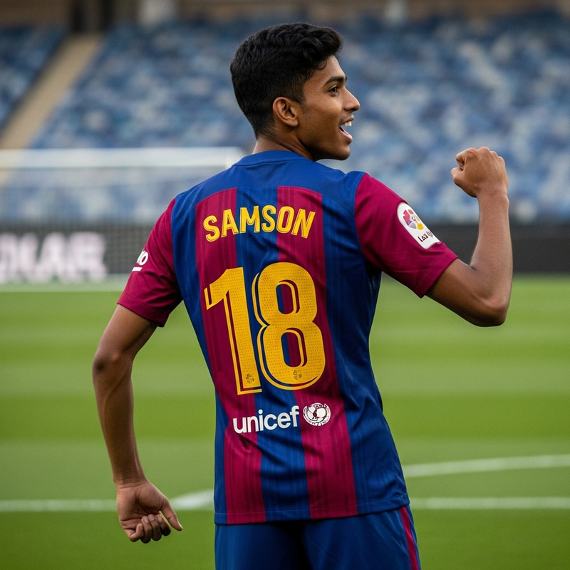 Energetic Football Enthusiast | Number 18 Barcelona Jersey | Samson