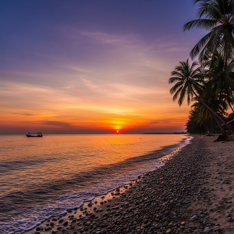 Tranquil Cambodian Sea Sunset Scene