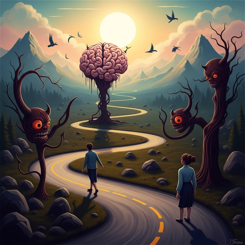 Surreal Journey: Tormented Mind Battles Inner Demons | Vibrant Digital Art Surreal Journey: Tormented Mind Battles Inner Demons | Vibrant Digital Art